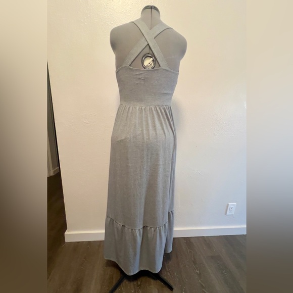 Express Heather Grey Jersey Maxi Halter Dress Wide Crisscross Straps Women Small - Picture 14 of 15